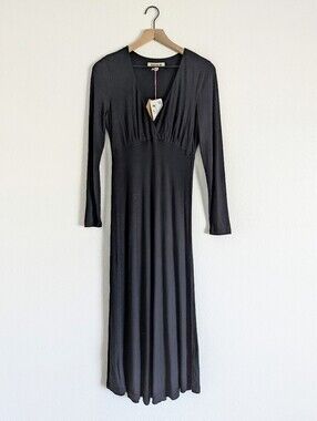 Boden Long Sleeve Tea Dress Black Midi Dress EcoVero NWT Size 6 Minimalist